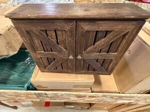 Wall Mounted Brown Wooden Jewelry Box with Hooks